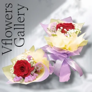 Roses with baby's breath & preserved statice