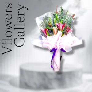 Lilies with caspia & eucalyptus