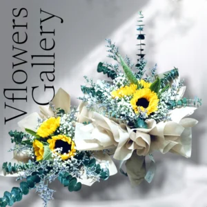 Sunflowers with baby's breath, caspia & eucalyptus
